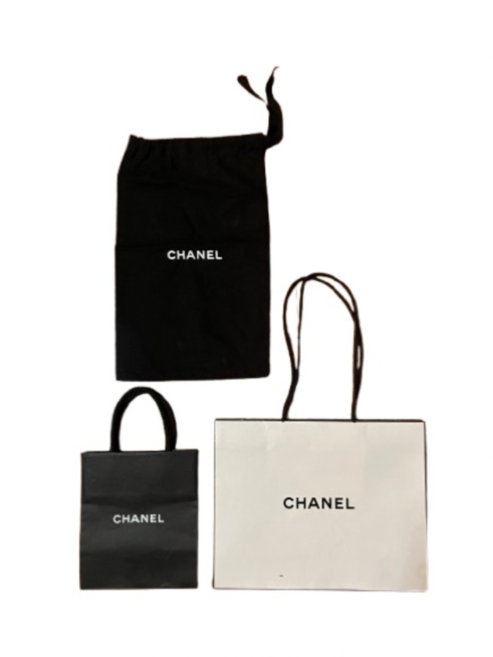 CHANEL Black & White Branded Tote, Small Bag & Drawstring Dust Bag Set